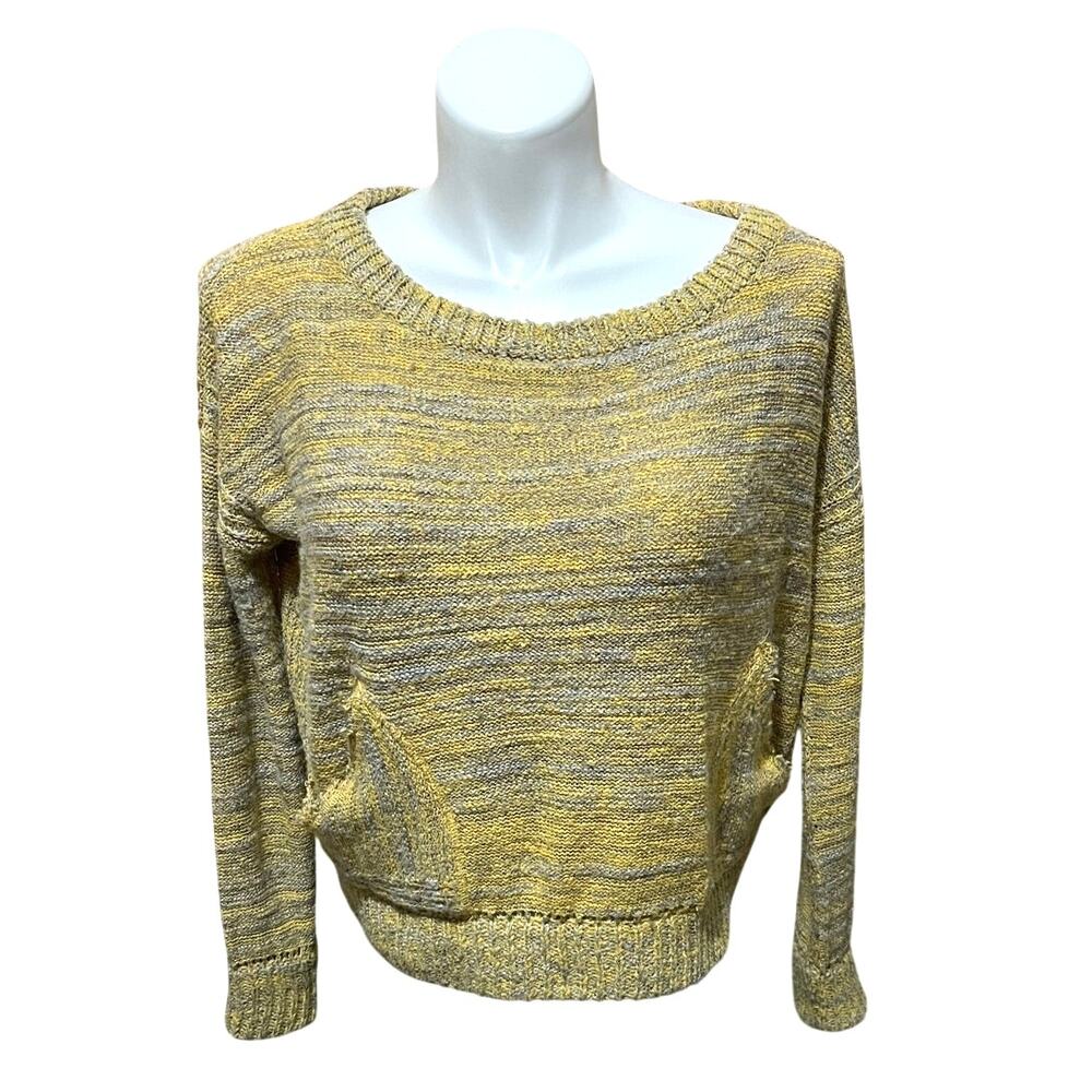 FREE PEOPLE In My Pocket Slub Knit Marled Sweater S Yellow Gray Boxy‎ Fit-Cozy